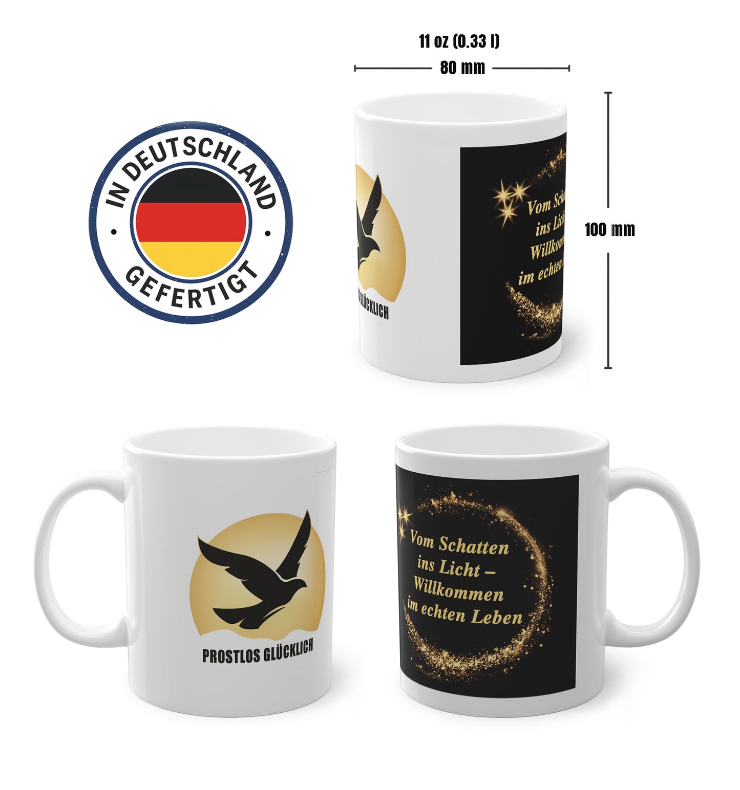 Geschenk Tasse Neuanfang & Klarheit – Vom Schatten ins Licht Statement | Keramiktasse nüchtern leben | Prostlos Glücklich Tasse | Motivation