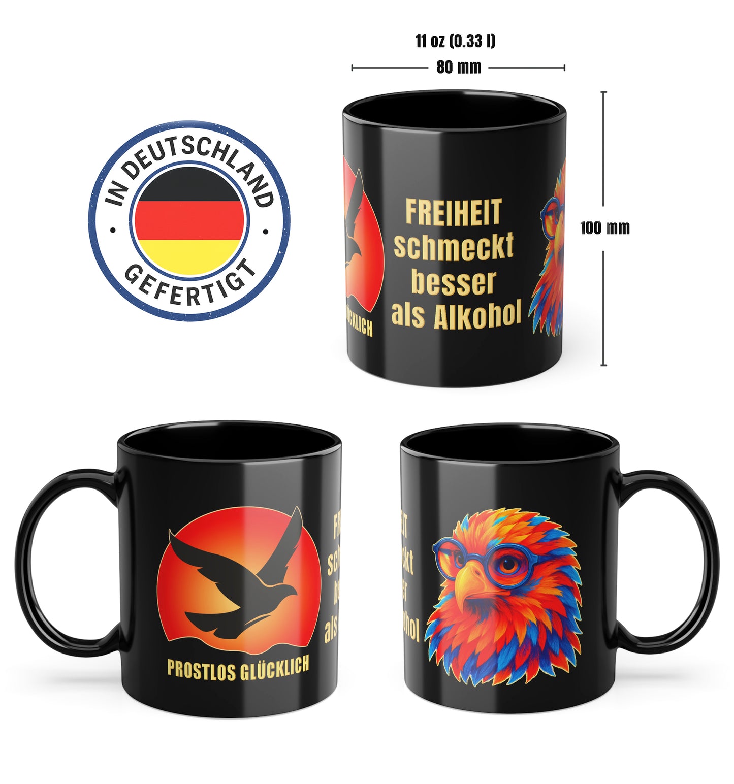 Geschenk Tasse Klarheit & Selbstliebe – Freiheit schmeckt besser als Alkohol | Keramiktasse bewusster Genuss | Prostlos Glücklich® Tasse