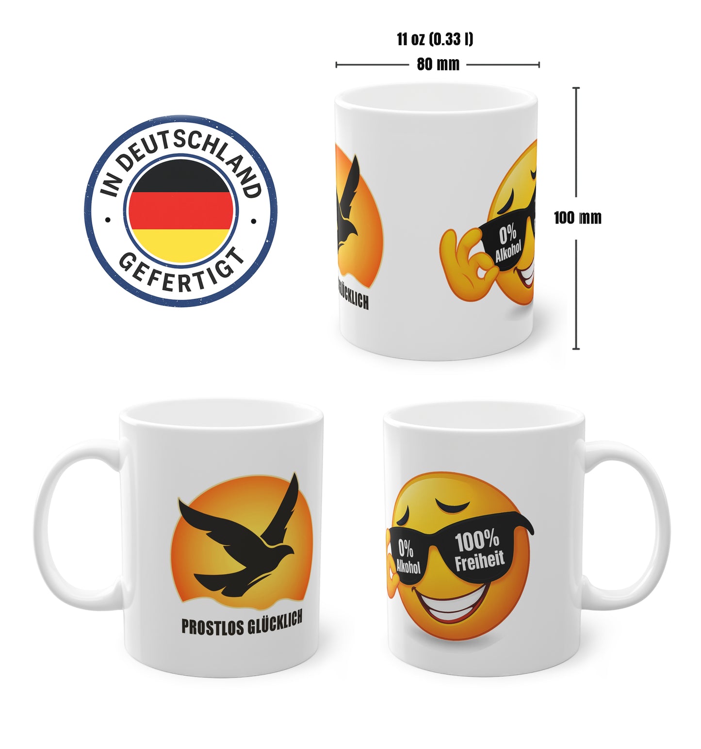 Geschenk Tasse Freiheit und Selbstbestimmung – 0 % Alkohol Statement | Keramiktasse mutig leben | Prostlos Glücklich® Tasse | Motivation