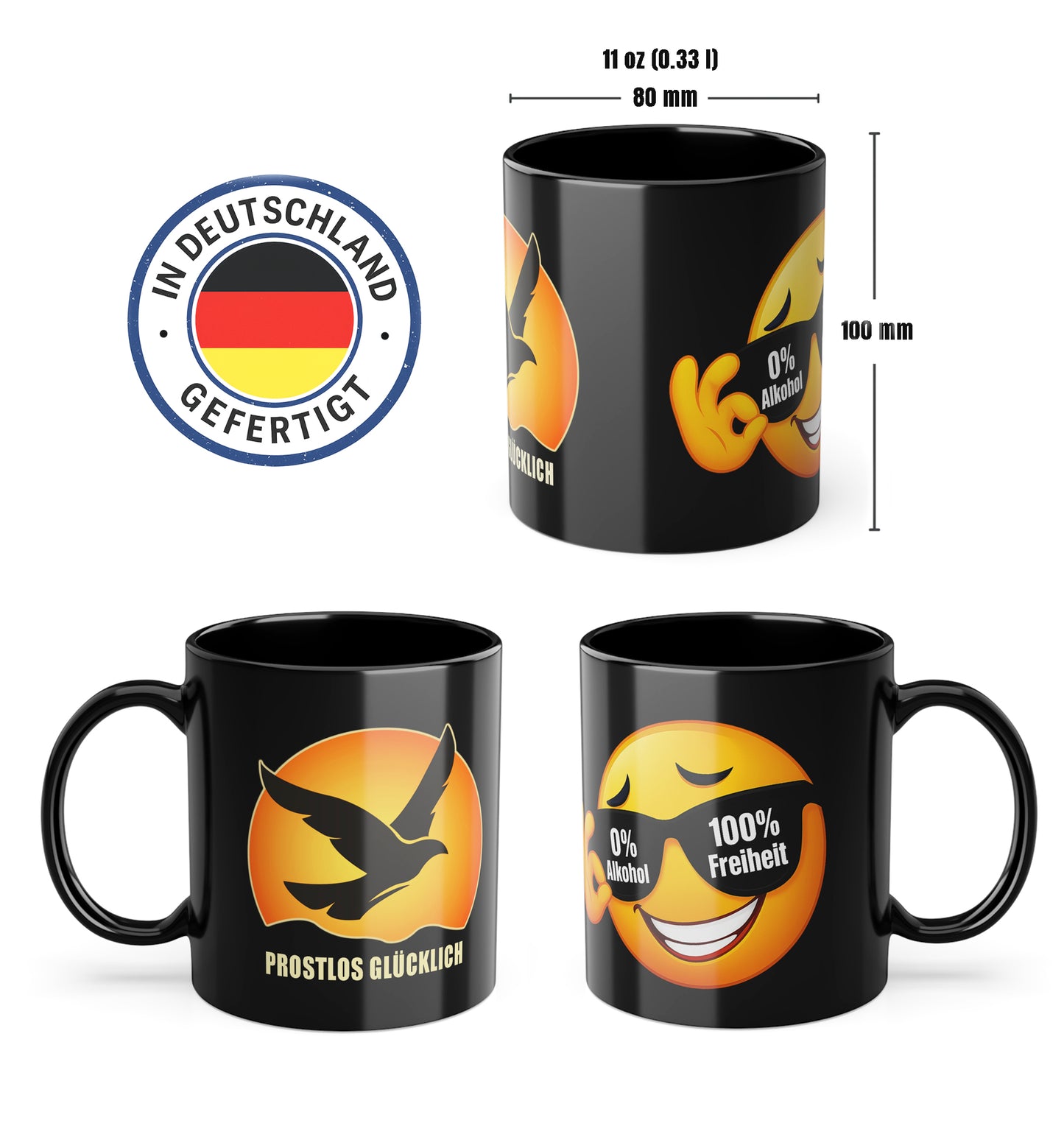 Geschenk Tasse Freiheit und Selbstbestimmung – 0 % Alkohol Statement | Keramiktasse mutig leben | Prostlos Glücklich® Tasse | Motivation