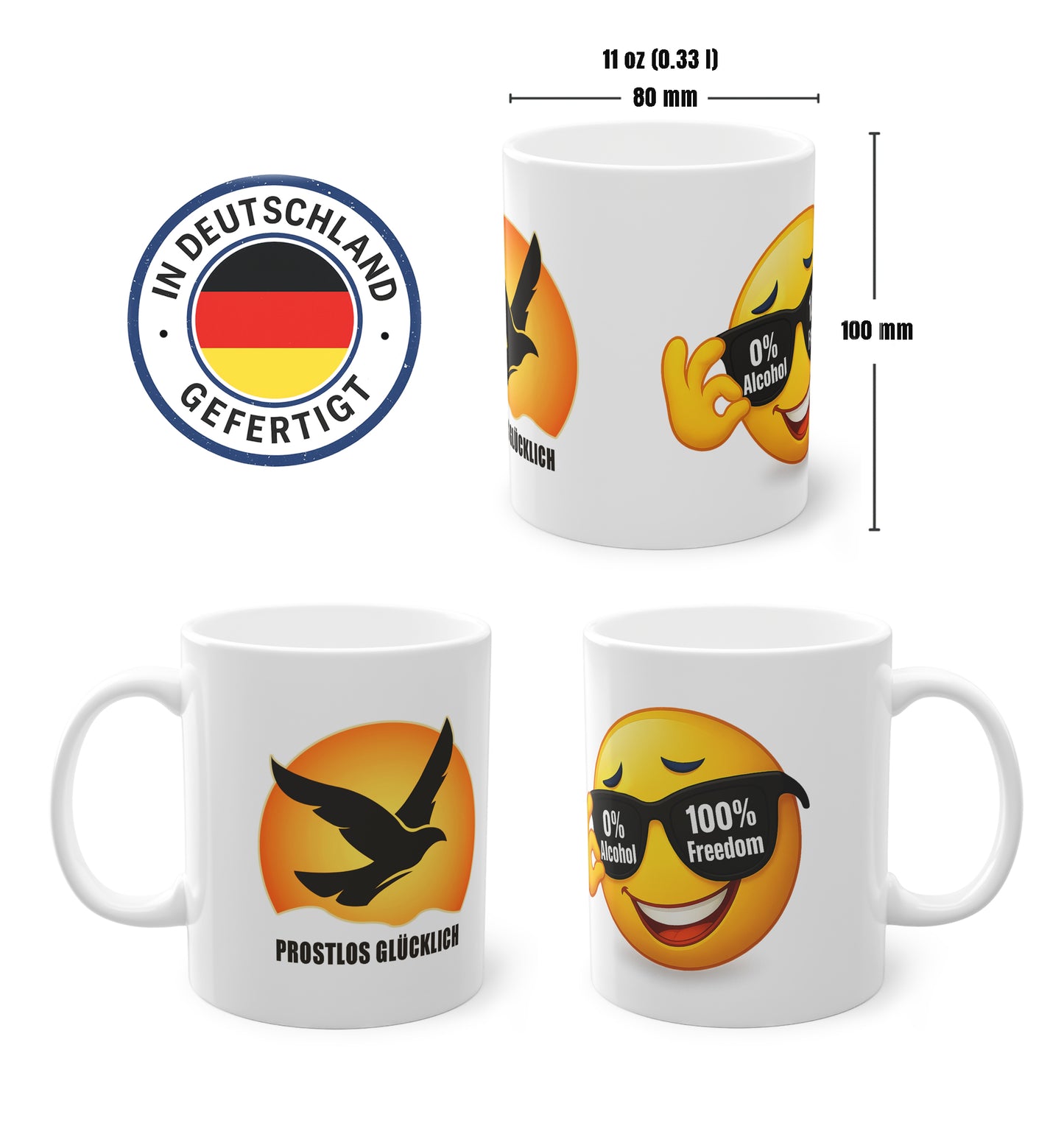 0 % Alcohol – 100 Prozent Freedom | Tasse für Mut & Selbstbestimmung | Prostlos Glücklich Geschenk für echte Freiheit