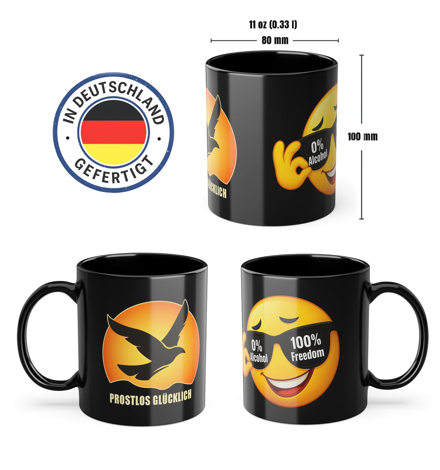 0 % Alcohol – 100 Prozent Freedom | Tasse für Mut & Selbstbestimmung | Prostlos Glücklich Geschenk für echte Freiheit