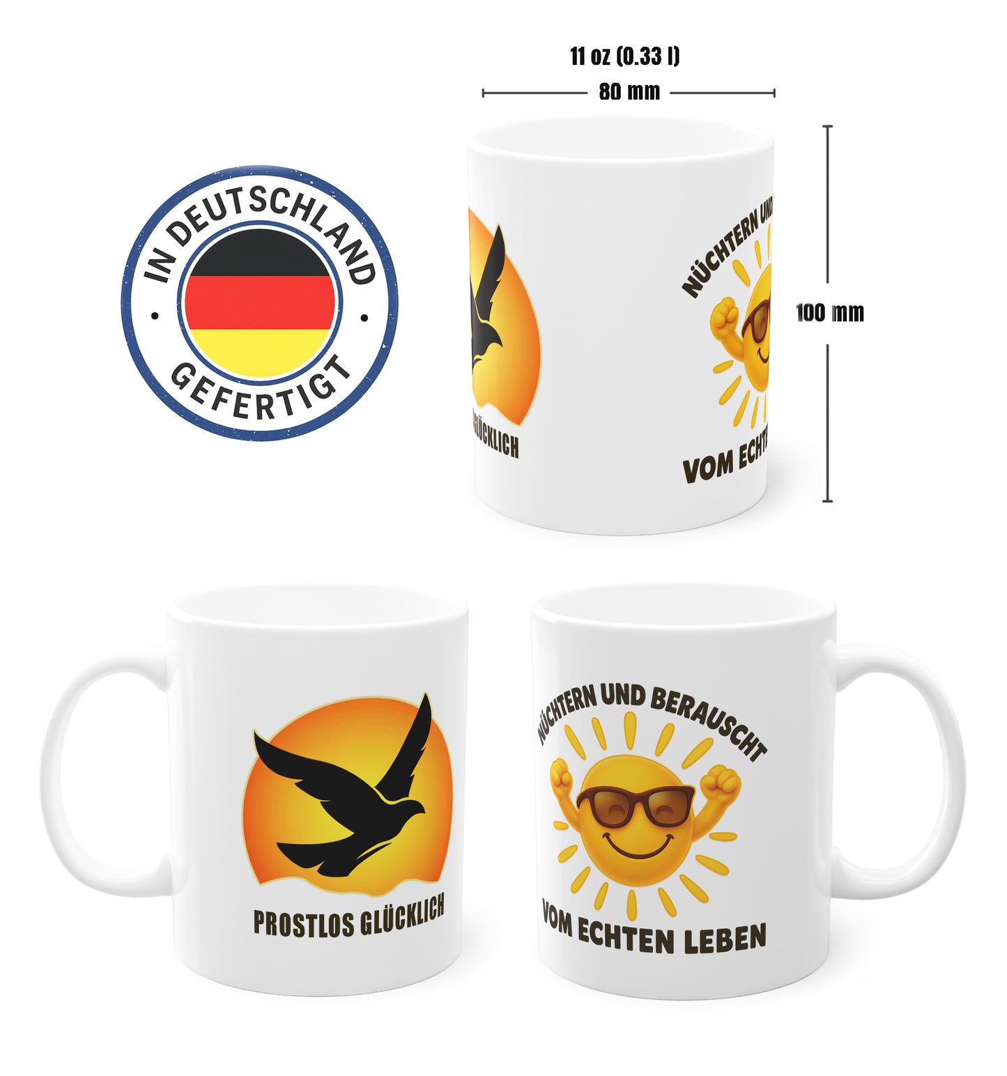 Geschenk Tasse nüchternes Leben – Klarheit & Lebensfreude | Keramiktasse bewusst leben | Prostlos Glücklich® Statement Tasse | Inspiration