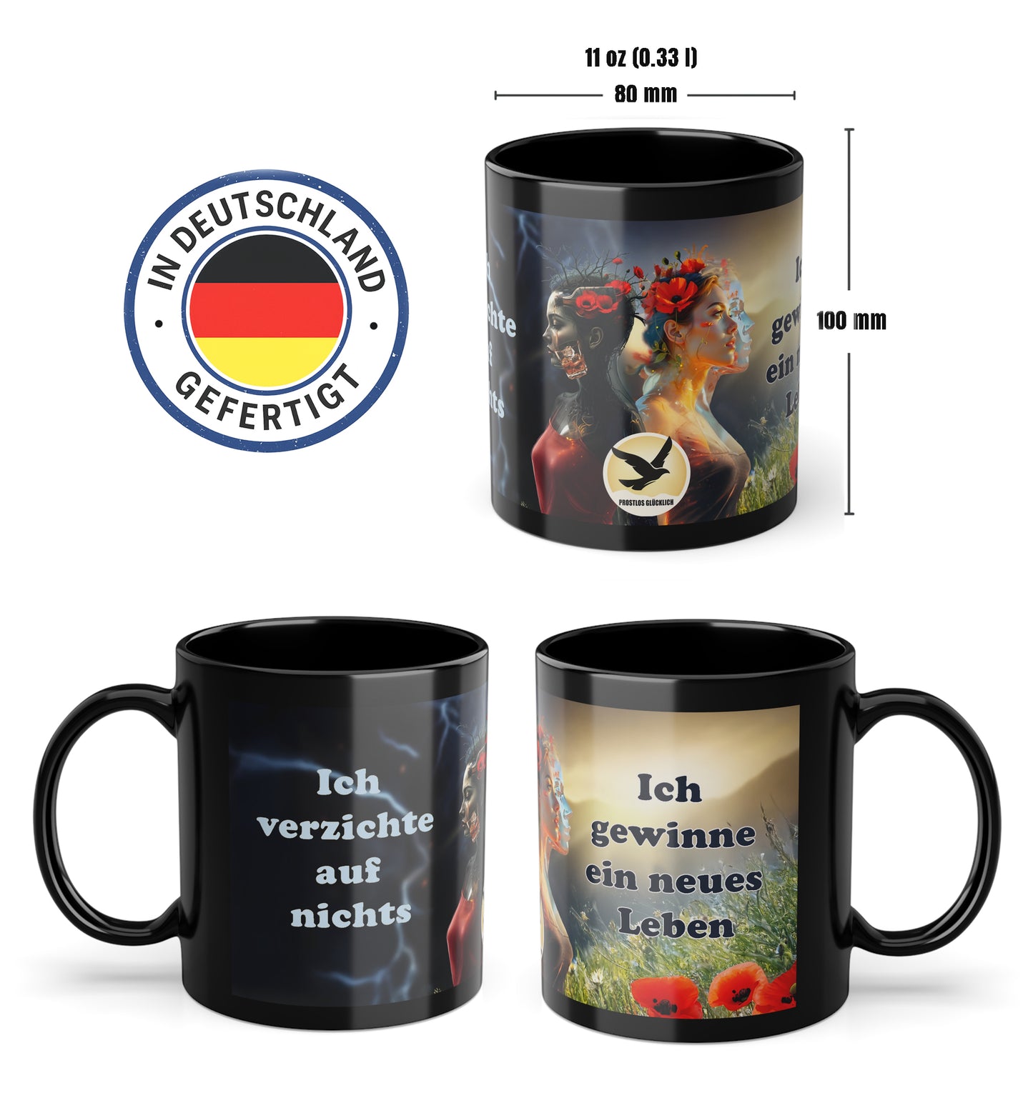 Tasse Neuanfang & Freiheit – Geschenk für nüchternes Leben | Motivation Keramiktasse | Achtsamkeit | Prostlos Glücklich® | Alkohol Abstinenz