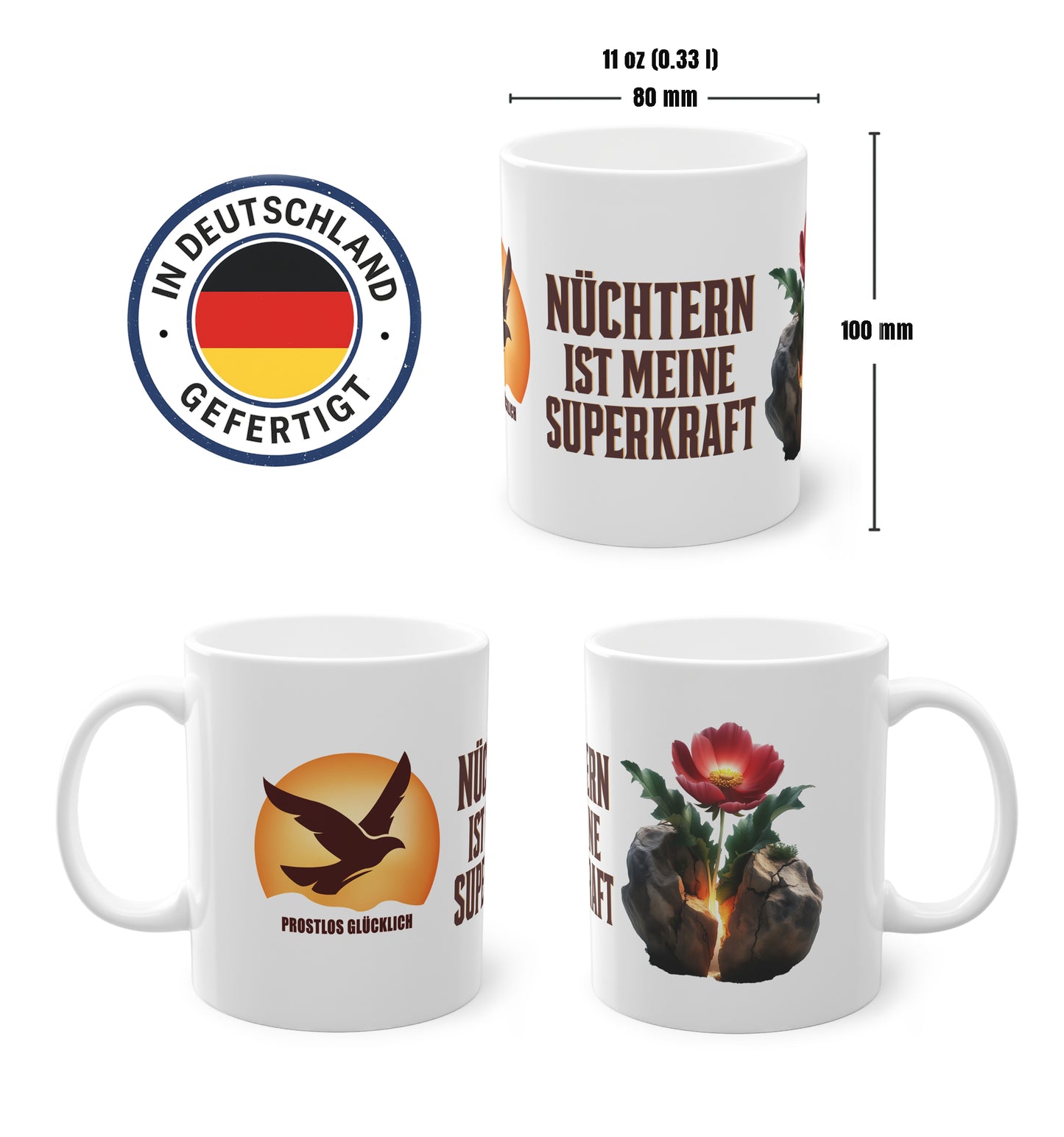 Geschenk Tasse nüchternes Leben – Selbstvertrauen & innere Stärke | Keramiktasse bewusst leben | Prostlos Glücklich® Statement