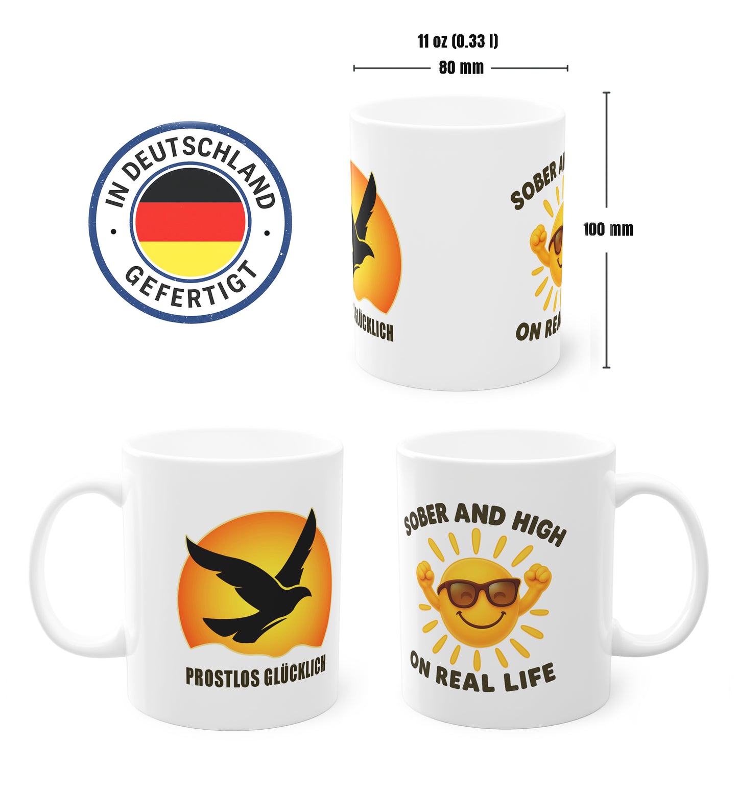 Sober and high on real Life | Prostlos Glücklich® Tasse für Klarheit, Lebensfreude und bewusstes Erwachen