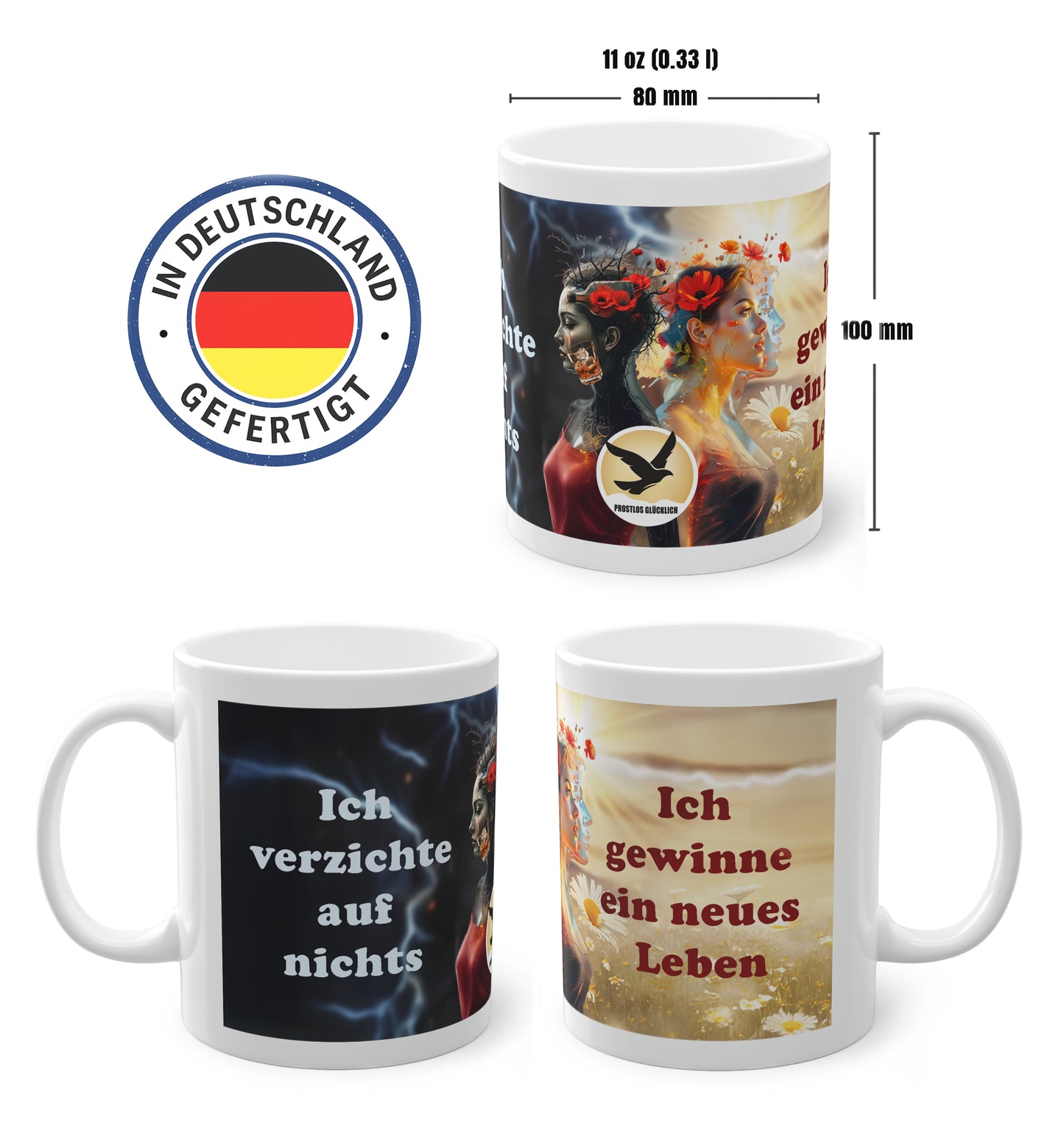 Tasse Neuanfang & Freiheit – Geschenk für nüchternes Leben | Motivation Keramiktasse | Achtsamkeit | Prostlos Glücklich® | Alkohol Abstinenz